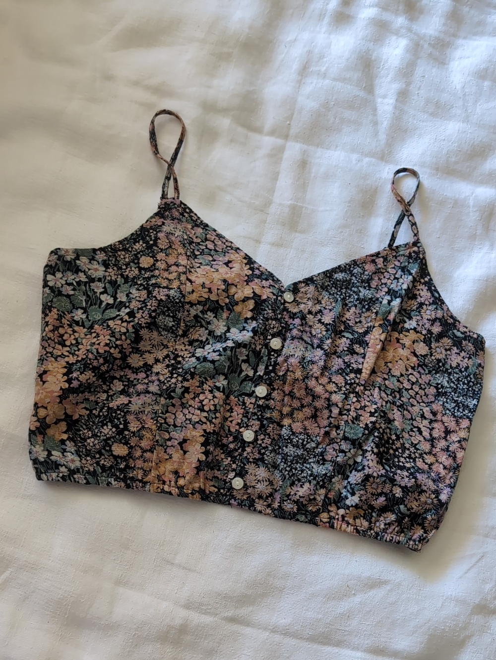 American Eagle Outfitters Black Floral Button-Front Cami